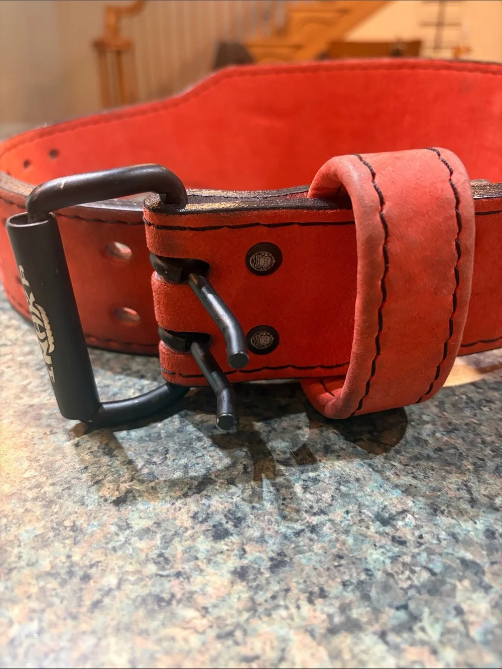 Inaka Power 10mm Red Leather Lifting Belt with Double Buckle